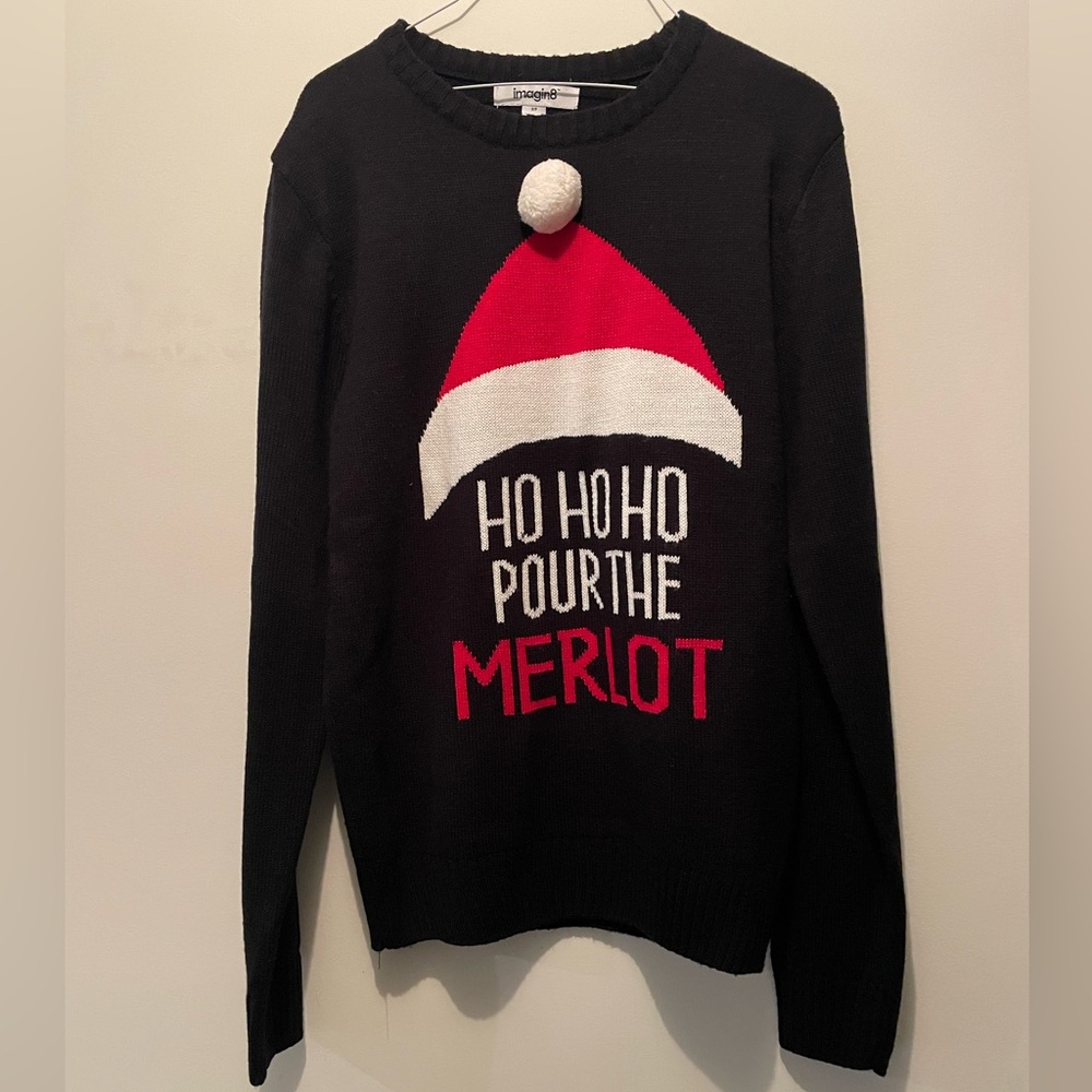Black Christmas Sweater with Red Santa Hat Design